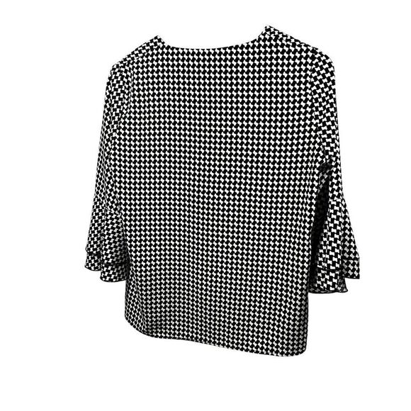 BALI Women's Houndstooth Print Statement Sleeve Blouse Black Size Petite Small - Picture 5 of 6